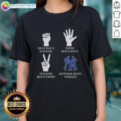 Stylish New York Yankees ladies tee featuring 'Nothing Beats Rock, Paper, Scissors' design for baseball fans.