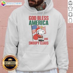 Nice Peanuts God Bless America and Snoopy Claus hoodie featuring festive designs, perfect for holiday celebrations.