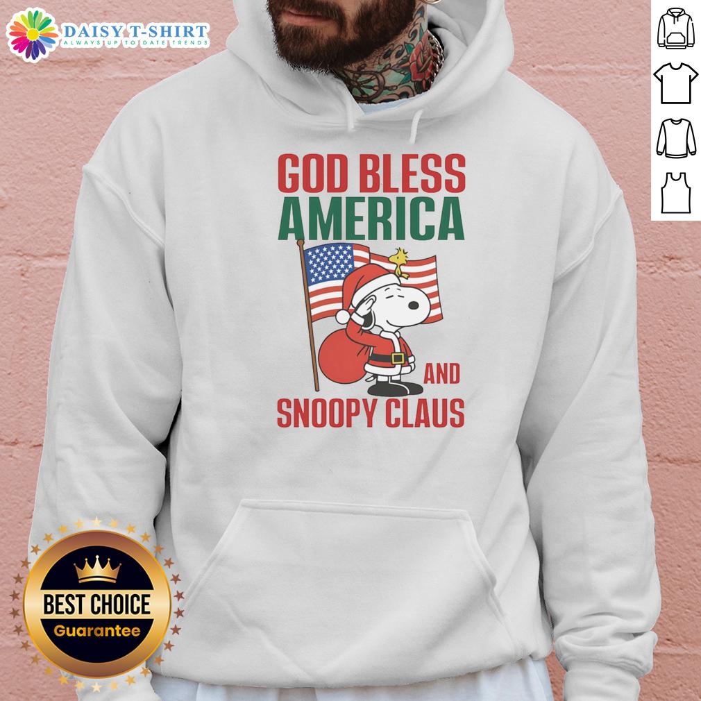 Nice Peanuts God Bless America and Snoopy Claus hoodie featuring festive designs, perfect for holiday celebrations.