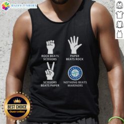 Seattle Mariners tank top featuring 'Nothing Beats Rock, Paper, Scissors' graphic for fans and game lovers.