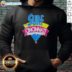 Cozy Nice Surf Cincinnati hoodie displayed on a wooden background, perfect for casual wear and surf enthusiasts.