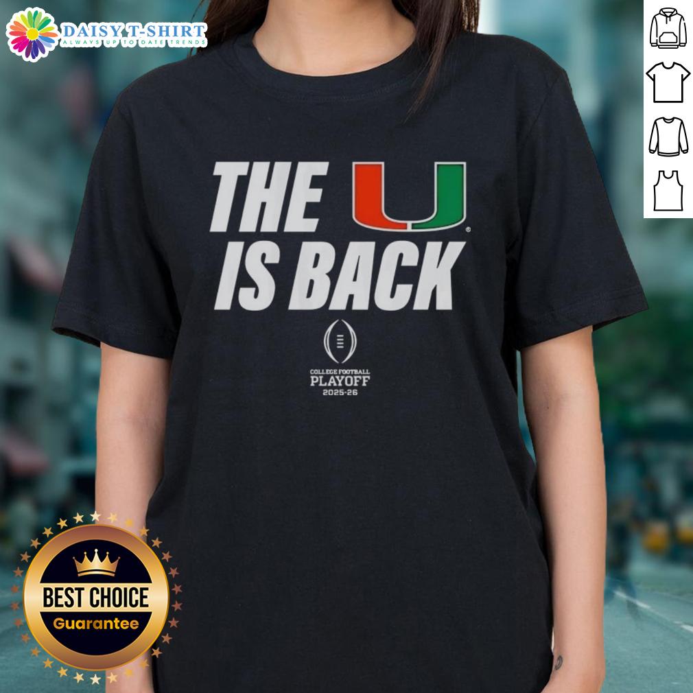 Miami Hurricanes Football 2025 CFP ladies tee featuring vibrant design and team colors, perfect for fans.