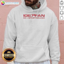 Official 106.7 The Fan DC Sports Radio logo hoodie showcasing vibrant design for sports fans.