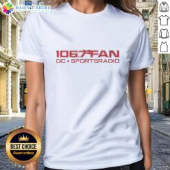 Alt Text: Official 106.7 The Fan DC Sports Radio logo on a stylish ladies tee, perfect for sports fans and radio enthusiasts.