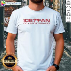 Alt Text: Official 106.7 The Fan DC Sports Radio logo T-shirt featuring bold graphics and vibrant colors, perfect for fans.