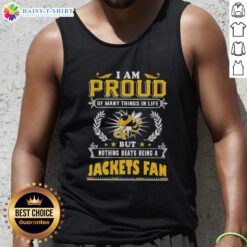 Georgia Tech Yellow Jackets fan wearing a proud tank top celebrating school spirit and dedication to the team.