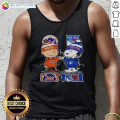 Alt Text: Official New York Mets and New York Rangers Snoopy tank top featuring vibrant team graphics and a playful Snoopy design.