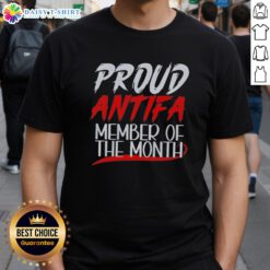 Alt Text: Official Proud Antifa Member Of The Month T-Shirt featuring bold graphics and a striking design for activists.
