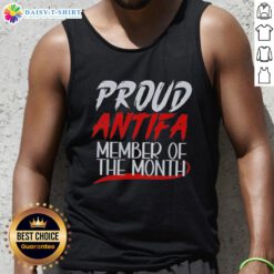 Official Proud Antifa Member of the Month Tank Top featuring bold graphics and vibrant colors, perfect for activism.