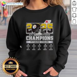 2025 AFC North Division Champions Pittsburgh Steelers sweatshirt showcasing team pride and championship spirit.
