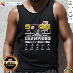 Alt Text: Pittsburgh Steelers tank top celebrating the 2025 AFC North Division Champions title, showcasing team pride.