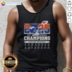 Denver Broncos tank top celebrating the 2025 AFC West Division Champions, featuring team colors and logo.