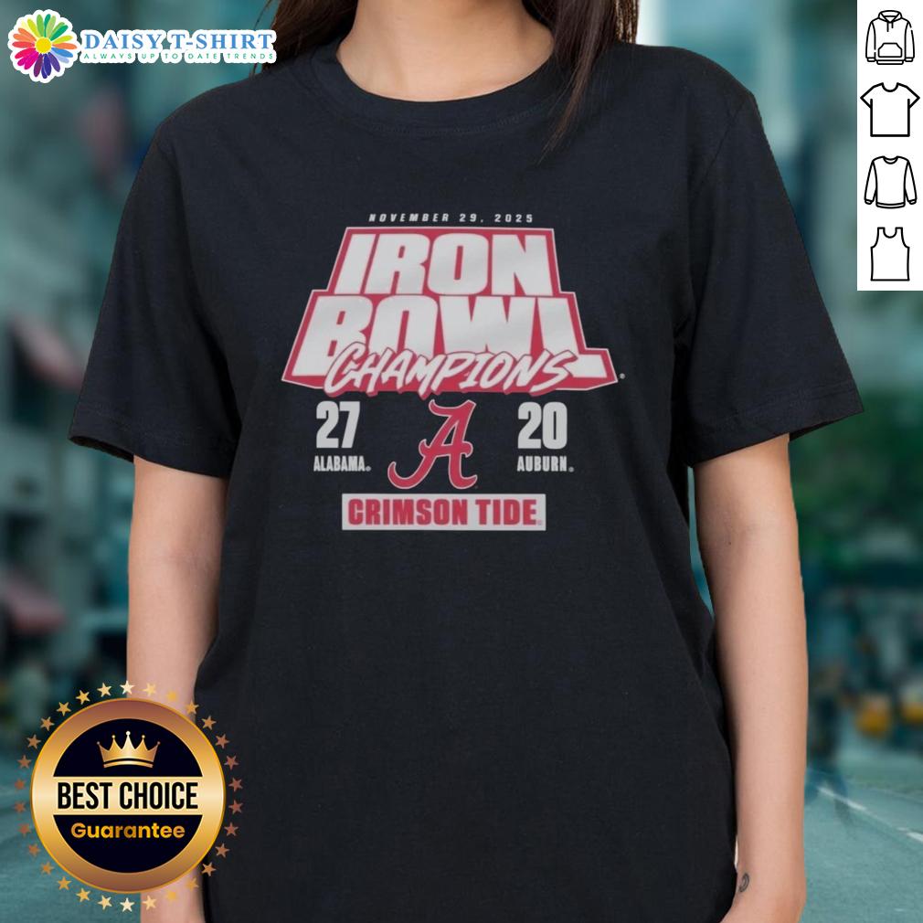 Original Alabama Crimson Tide Iron Bowl Champions ladies tee, celebrating the 27-20 victory over Auburn Tigers on November 29, 2025.