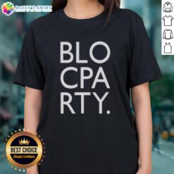 Alt Text: Original Bloc Party logo on a stylish ladies tee, perfect for fans of the iconic band and trendy fashion.