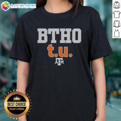 Alt Text: Original Btho Tu Texas A&M Aggies football logo on a stylish ladies tee, perfect for Aggies fans.