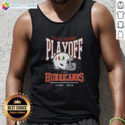 Original Miami Hurricanes 2025-2026 College Football Playoff Bound helmet tank top featuring team colors and logo.