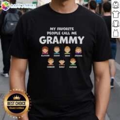 Alt Text: Original My Favorite People Call Me Grammy T-Shirt featuring names Izaak, Sean, Jessica, Connor, Emily, Nathan.