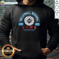 2025 NCAA Division I Women's Volleyball Regional hoodie featuring Longhorns, Hoosiers, Wisconsin, and Stanford logos.