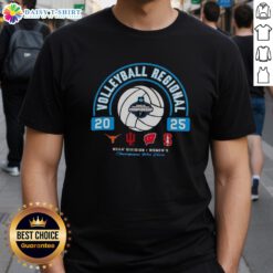 2025 NCAA Division I Women's Volleyball Regional T-Shirt featuring Longhorns, Hoosiers, Wisconsin, and Stanford logos.