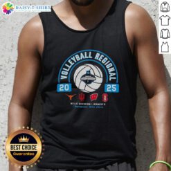 2025 NCAA Division I Women's Volleyball Regional tank top featuring Longhorns, Hoosiers, Wisconsin, and Stanford logos.