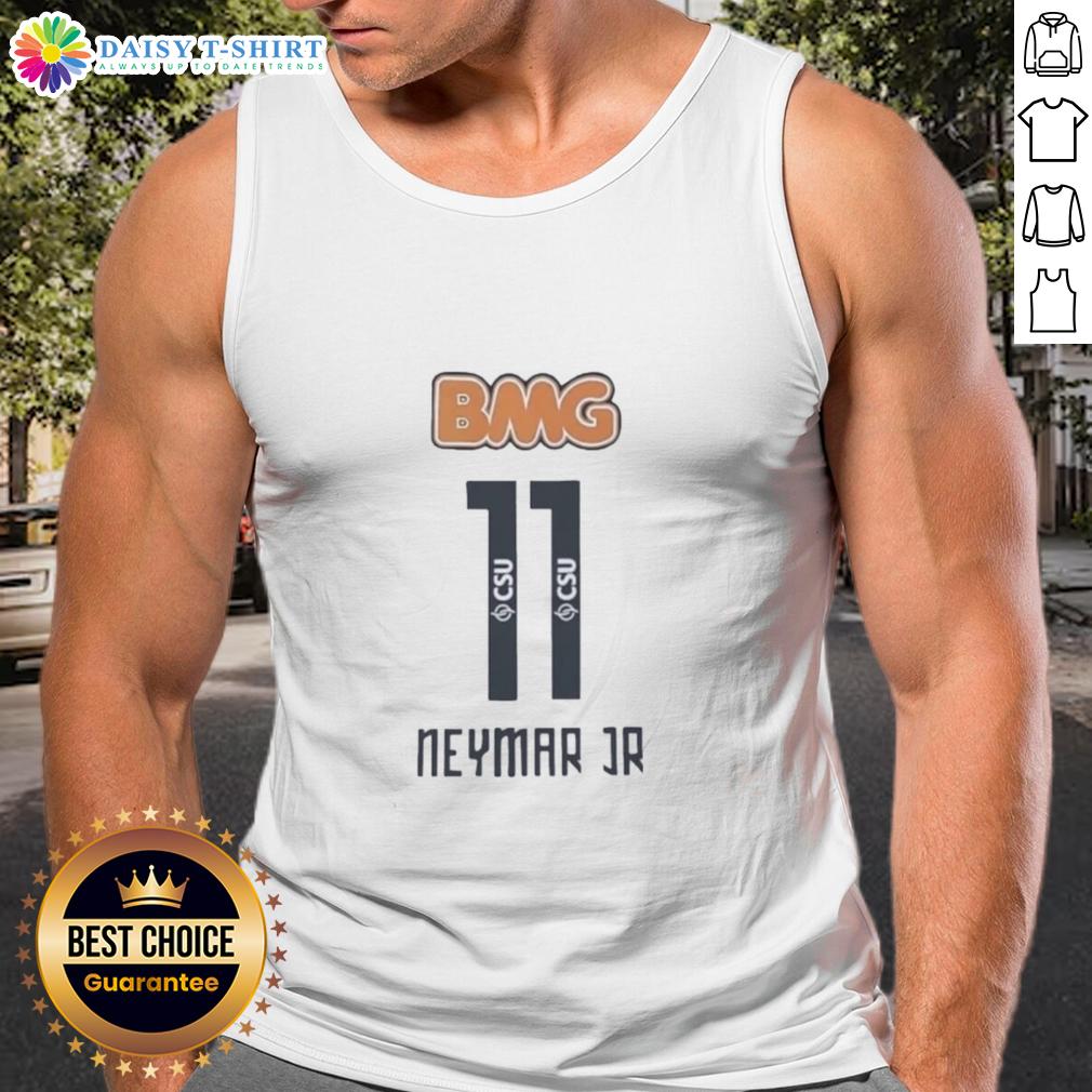 Alt Text: Original Neymar Jr 11 CSU Santos FC BMG tank top featuring vibrant colors and stylish design for soccer fans.
