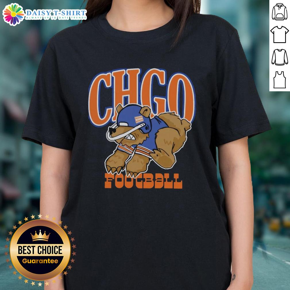 Premium Chicago Bears Football Cartoon Ladies Tee featuring a fun graphic design and vibrant team colors for fans.