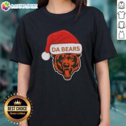 Alt Text: Premium Chicago Da Bears Santa Christmas 2025 Ladies Tee featuring festive design and team logo for holiday cheer.