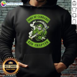 Premium Skull Son of Cannabis 420 Chapter Grim Reaper Logo Hoodie featuring a striking graphic design and bold colors.