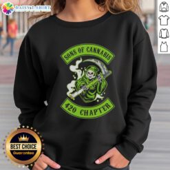Premium Skull Son of Cannabis 420 Chapter Grim Reaper Logo Sweatshirt featuring a bold graphic design for cannabis enthusiasts.