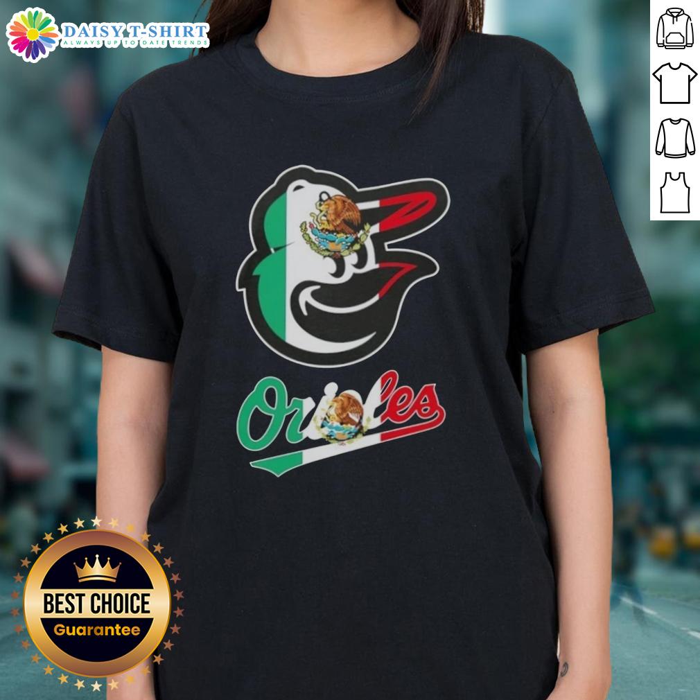 Pretty Baltimore Orioles baseball tee featuring a vibrant Mexican flag design for ladies, perfect for game day style.