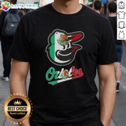 Stylish Baltimore Orioles baseball T-shirt featuring the vibrant design of the Mexican flag, perfect for fans and fashion.