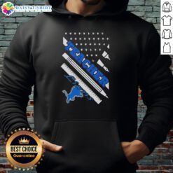 Alt Text: Pretty Detroit Lions football hoodie for teachers featuring American flag design, perfect for game day style.