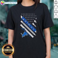 Pretty Detroit Lions Football X Teacher American Flag Ladies Tee showcasing team spirit and style for women fans.