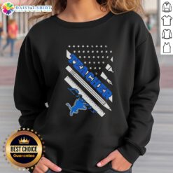 Pretty Detroit Lions football sweatshirt with American flag design, perfect for teachers and fans alike.