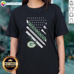 Pretty Green Bay Packers football women's tee featuring American flag design, perfect for fans and teachers.