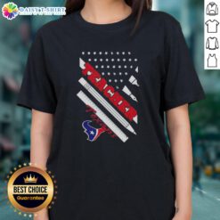 Alt Text: Pretty Houston Texans football teacher tee with American flag design for ladies, perfect for game day and fan style.