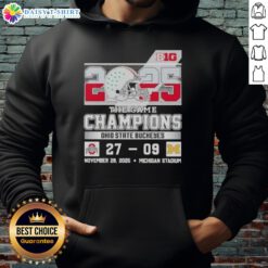 Alt Text: Ohio State Buckeyes hoodie celebrating Top Big Ten The Game champions at Michigan Stadium.