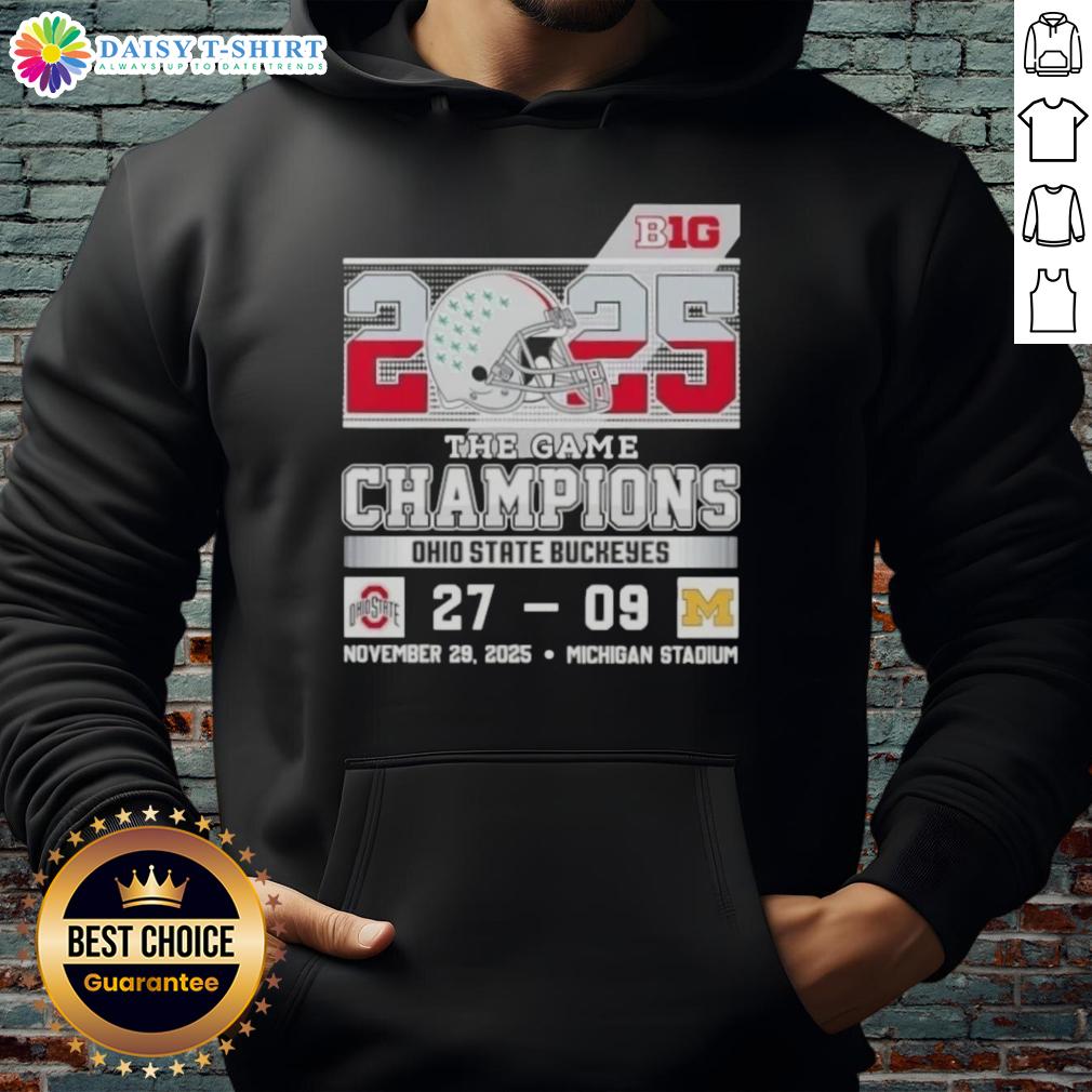 Alt Text: Ohio State Buckeyes hoodie celebrating Top Big Ten The Game champions at Michigan Stadium.