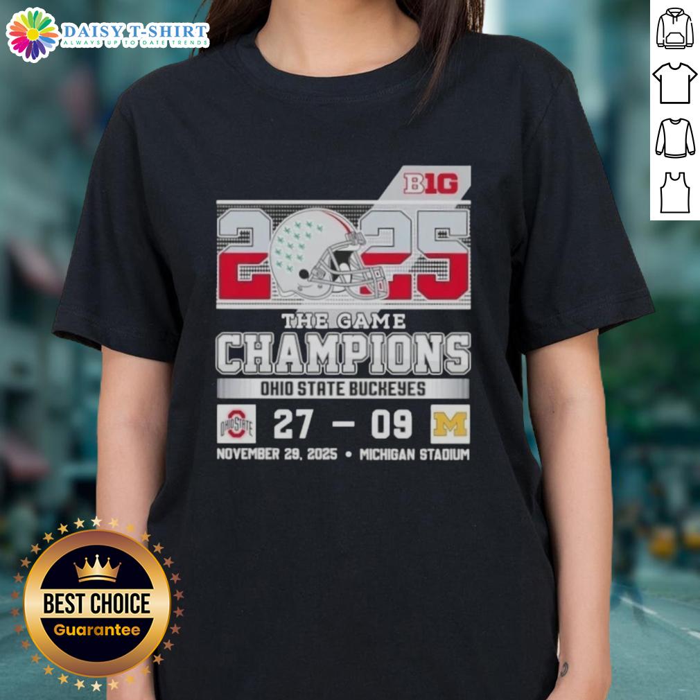 Ohio State Buckeyes champions celebrate at Michigan Stadium in a stylish ladies tee after winning The Game.