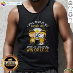 Alt Text: Charlie Brown and Snoopy in Pittsburgh Steelers tank top, 'I Will Always Be Beside You, Not Just When We Win.'
