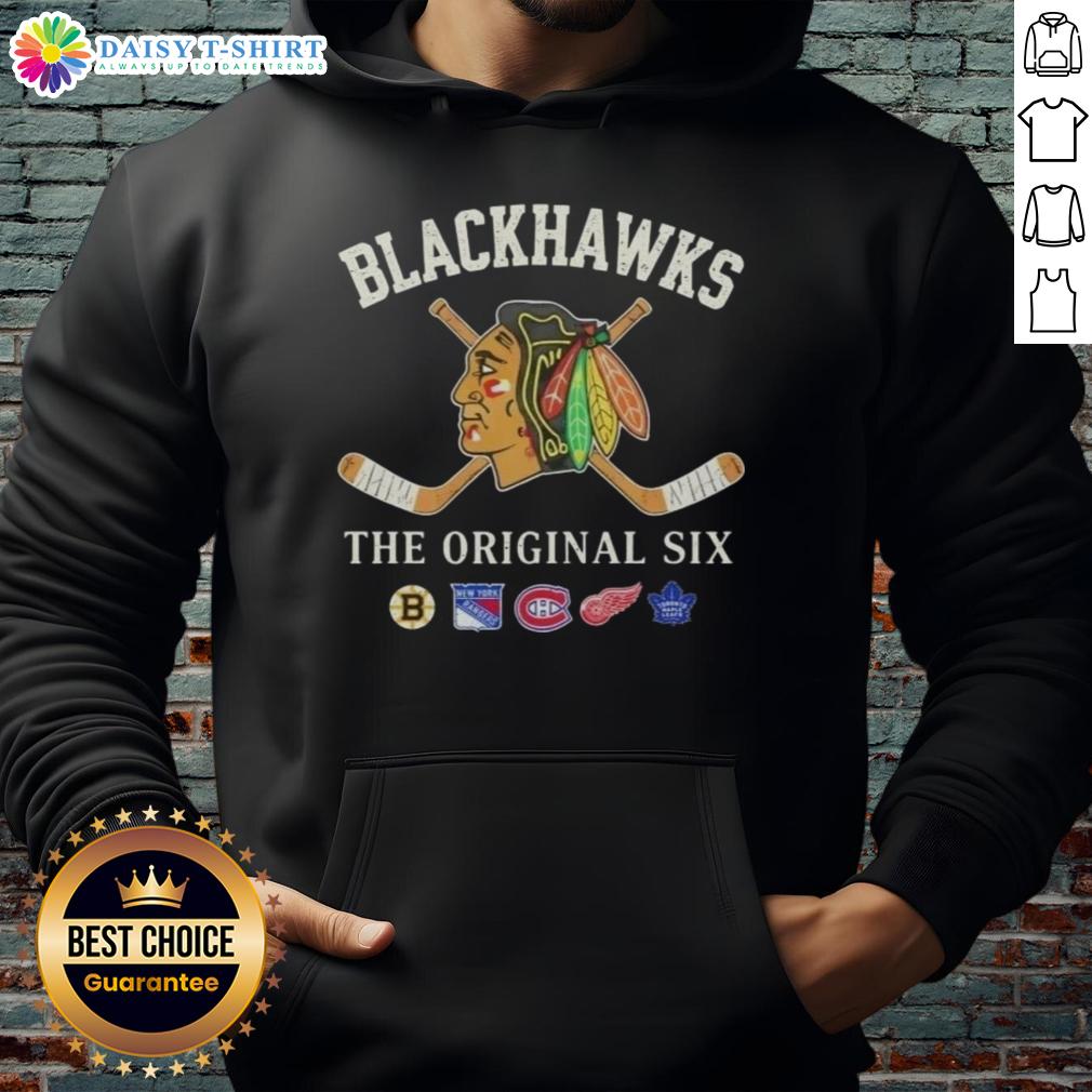 Alt Text: Top Chicago Blackhawks The Original Six Combined Hoodie showcasing team logo and stylish design for fans.