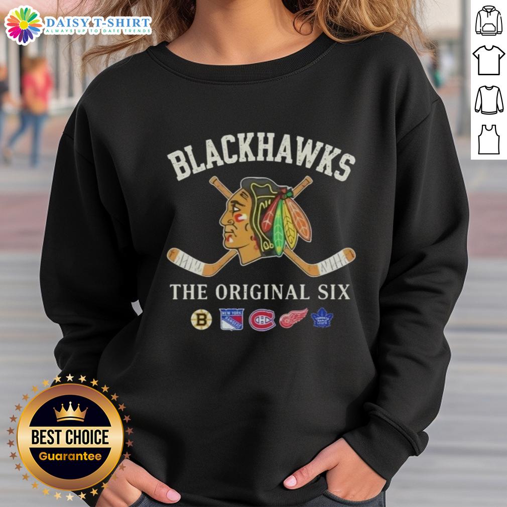 Alt Text: Top Chicago Blackhawks The Original Six Combined Sweatshirt featuring team logo and vibrant colors for fans.