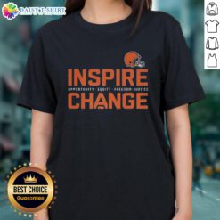 Top Cleveland Browns Inspire Change tee for ladies promoting opportunity, equity, freedom, and justice in football.