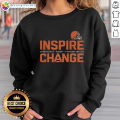 Top Cleveland Browns Inspire Change sweatshirt promoting opportunity, equity, freedom, and justice in football.