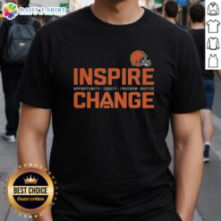 Top Cleveland Browns Inspire Change T-Shirt promoting equity, freedom, and justice through football activism.