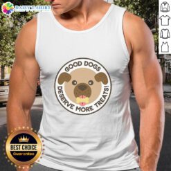 Top Dogs Deserve More Treats Tank Top featuring a playful dog graphic and vibrant colors, perfect for dog lovers.