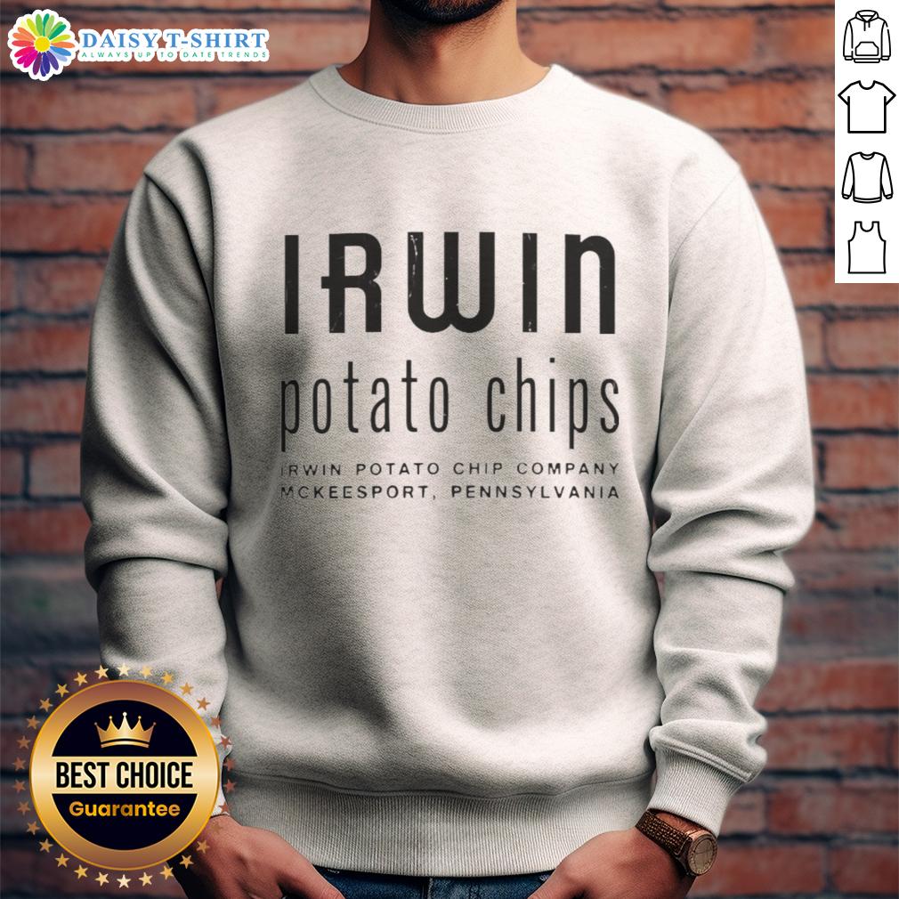 Cozy Top Irwin Potato Chips sweatshirt featuring a fun potato chip graphic, perfect for snack lovers and casual wear.