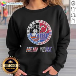 Alt Text: Top New Jersey Devils Brooklyn Nets New York Islanders mashup logo sweatshirt for sports fans and apparel collectors.