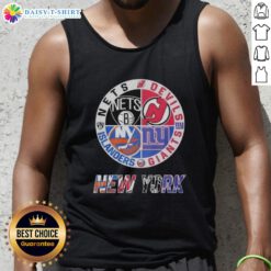 Stylish tank top featuring a mashup logo of New Jersey Devils, Brooklyn Nets, and New York Islanders for sports fans.