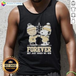 Top New Orleans Saints Charlie Brown and Snoopy Forever Tank Top celebrating fan spirit, perfect for game day wear.